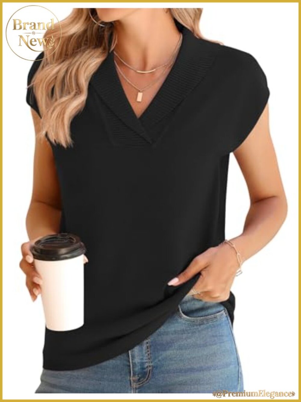 Sweater Vest for Women V-Neck Knitted Pullover Short Cap Sleeve Dressy Casual